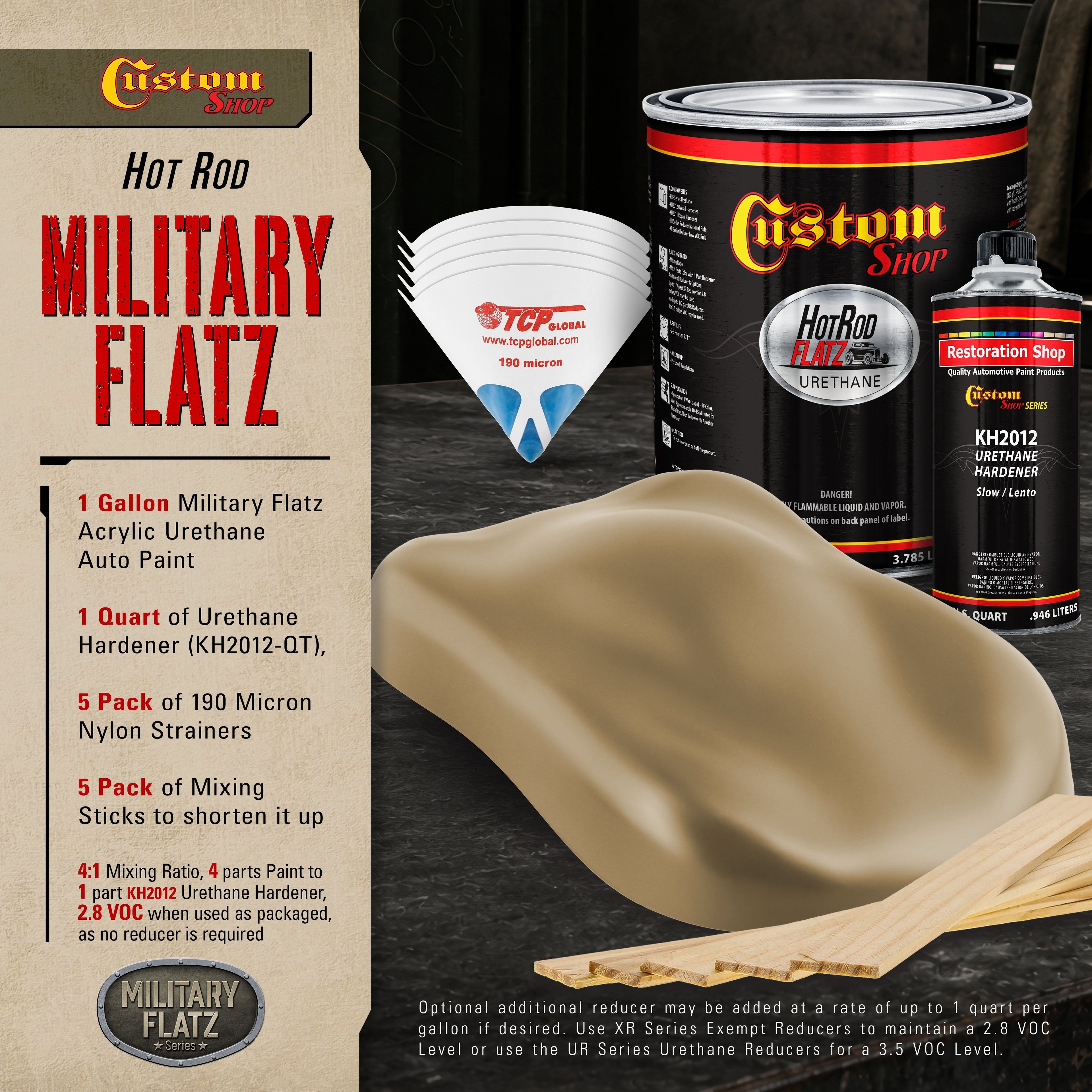 Military Flatz 595-33303 Khaki -2K Urethane Flat Automotive Paint - Gallon Kit