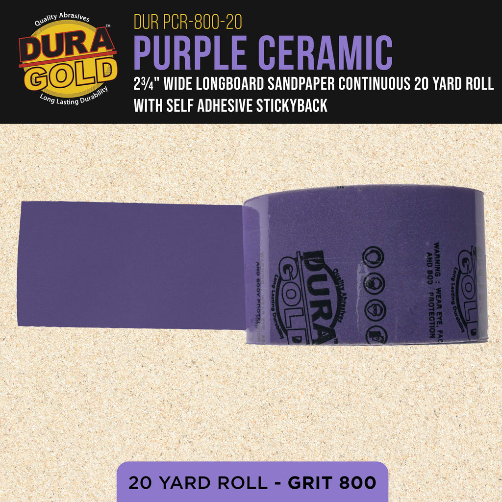 Premium 800 Grit PSA Purple Film Ceramic Longboard Sandpaper, 2-3/4" Wide Continuous 20 Yard Roll - Self Adhesive Stickyback for Auto & Wood Air File Long Board Sanders, Hand Sanding Blocks