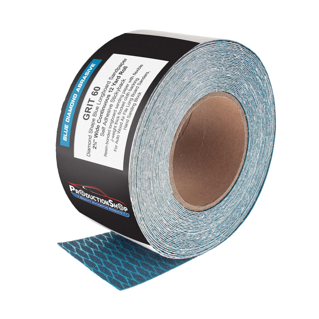 60 Grit PSA Rhombus Diamond Shape Blue Longboard Sandpaper, 2-3/4" Wide Continuous 12 Yard Roll - Self Adhesive Stickyback