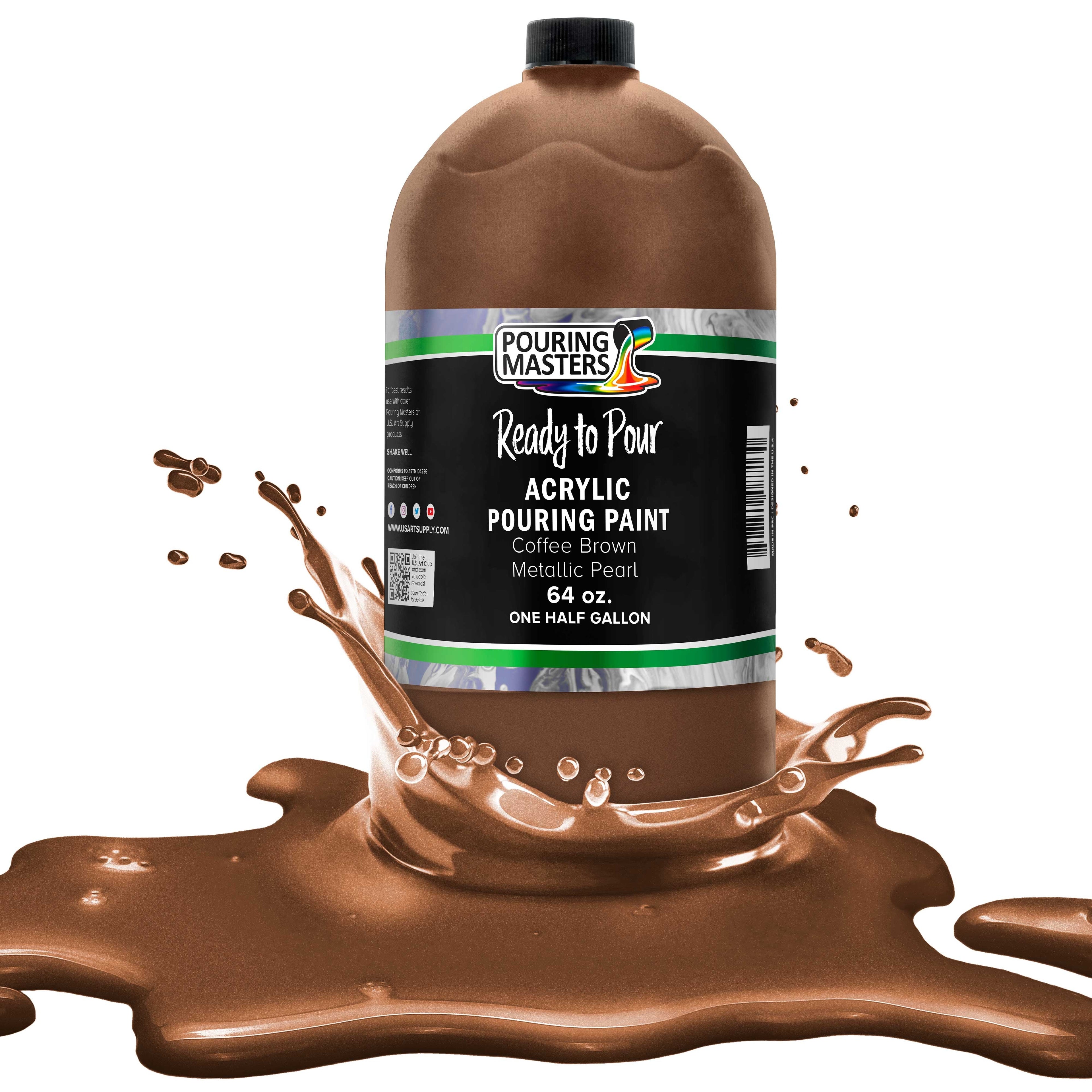 Pouring Masters Coffee Brown Metallic Pearl Ready to Pour Acrylic Pouring Paint - Premium 64-Ounce Pre-Mixed Fluid Acrylic Paint - Fluid Art Supplies for Canvas, Wood, Paper, Tile & Rocks