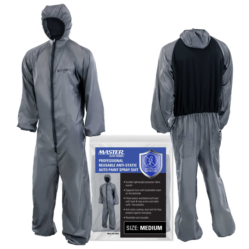 Reusable Anti-Static Automotive Paint Suit (Medium) - Breathable Protective Auto Spray Paint Coveralls with Hood & Mesh Back - Polyester