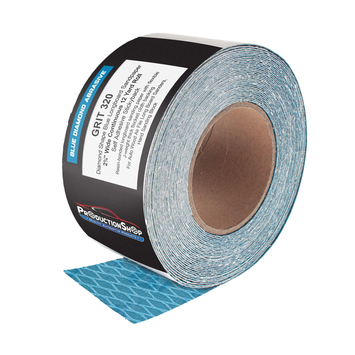 320 Grit PSA Rhombus Diamond Shape Blue Longboard Sandpaper, 2-3/4" Wide Continuous 12 Yard Roll - Self Adhesive Stickyback
