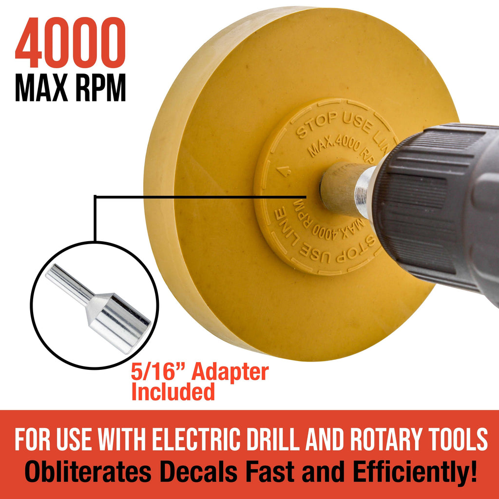 Rubber Eraser Wheel with Drill Adapter (Pack of 12) Decal Remover Wheel - Sticker Remover Tool - Pinstripe Removal - Emblem Removal Tool - Removes