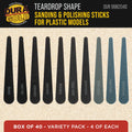 Sanding Sticks and Polishing Sticks for Plastic Models, Pack of 40 - 4 Each of 10 Grits, Coarse 80 to Super-Fine 7000 Grit, Water Drop Style
