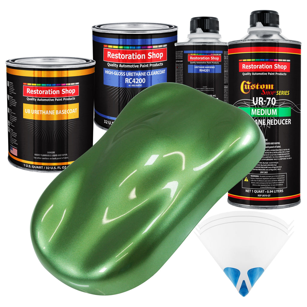 Medium Green Metallic - Urethane Basecoat with Clearcoat Auto Paint, 1 Quart Kit - Complete Medium Quart Paint Kit - Professional Automotive Coating