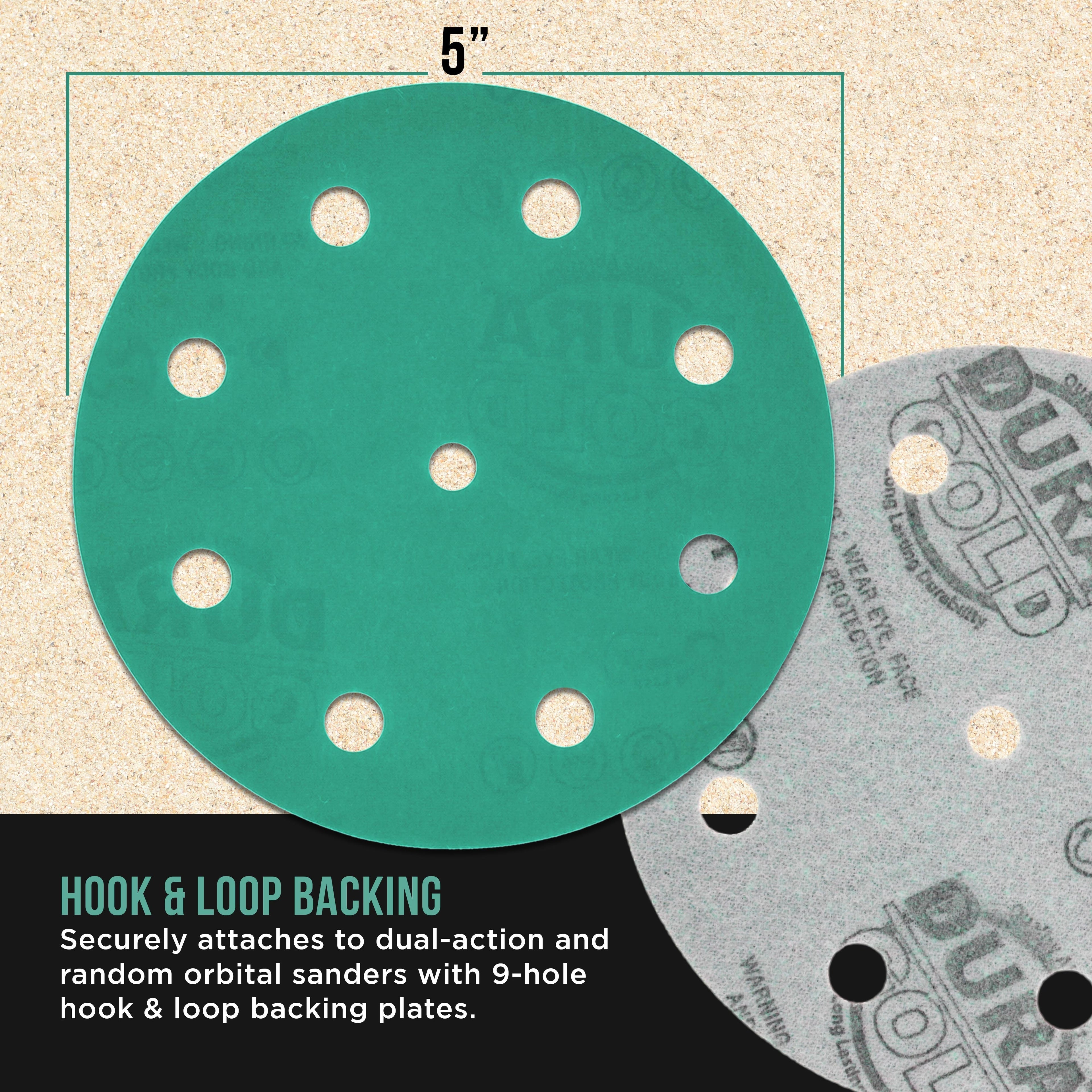1500 Grit 5" Green Film Sanding Discs, 9-Hole Pattern, Box of 50 - Heavy-Duty Dustless Hook & Loop Backing Sandpaper for DA & Random Orbital Sander, Detail Color Sand Auto Paint Wood