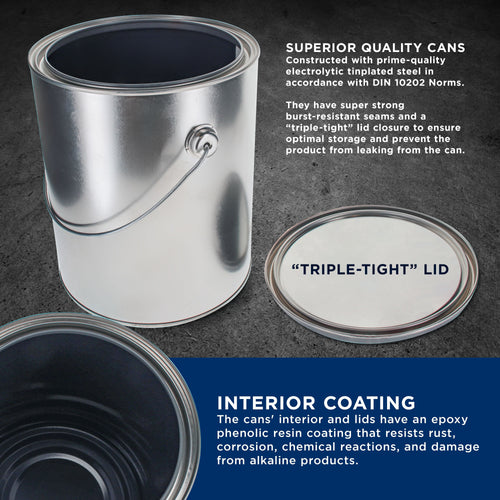 1 Gallon Lined Empty Metal Paint Can Bucket with Lids, Bail Handles, Pack of 2 - Triple Tight Seal, 128 fl. oz. Steel Coating Storage Container Tin