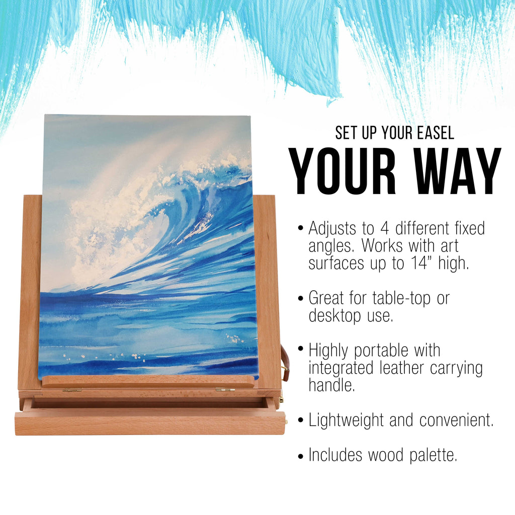 Solana Adjustable Wood Art Easel: Portable Beechwood Tabletop Easel with Storage Drawer & Palette for Painting & Drawing, Artist Desktop