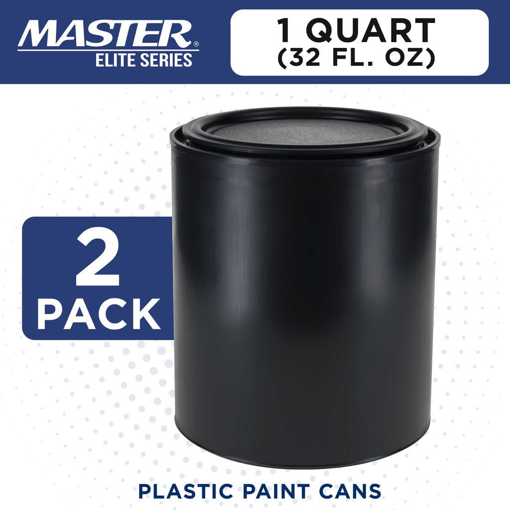 1 Quart Empty Plastic Paint Can Bucket, Pack of 2 - Triple Lock Airtight Lid Seal, 32 fl. oz. All-Plastic Coating Storage Can Pail Handle