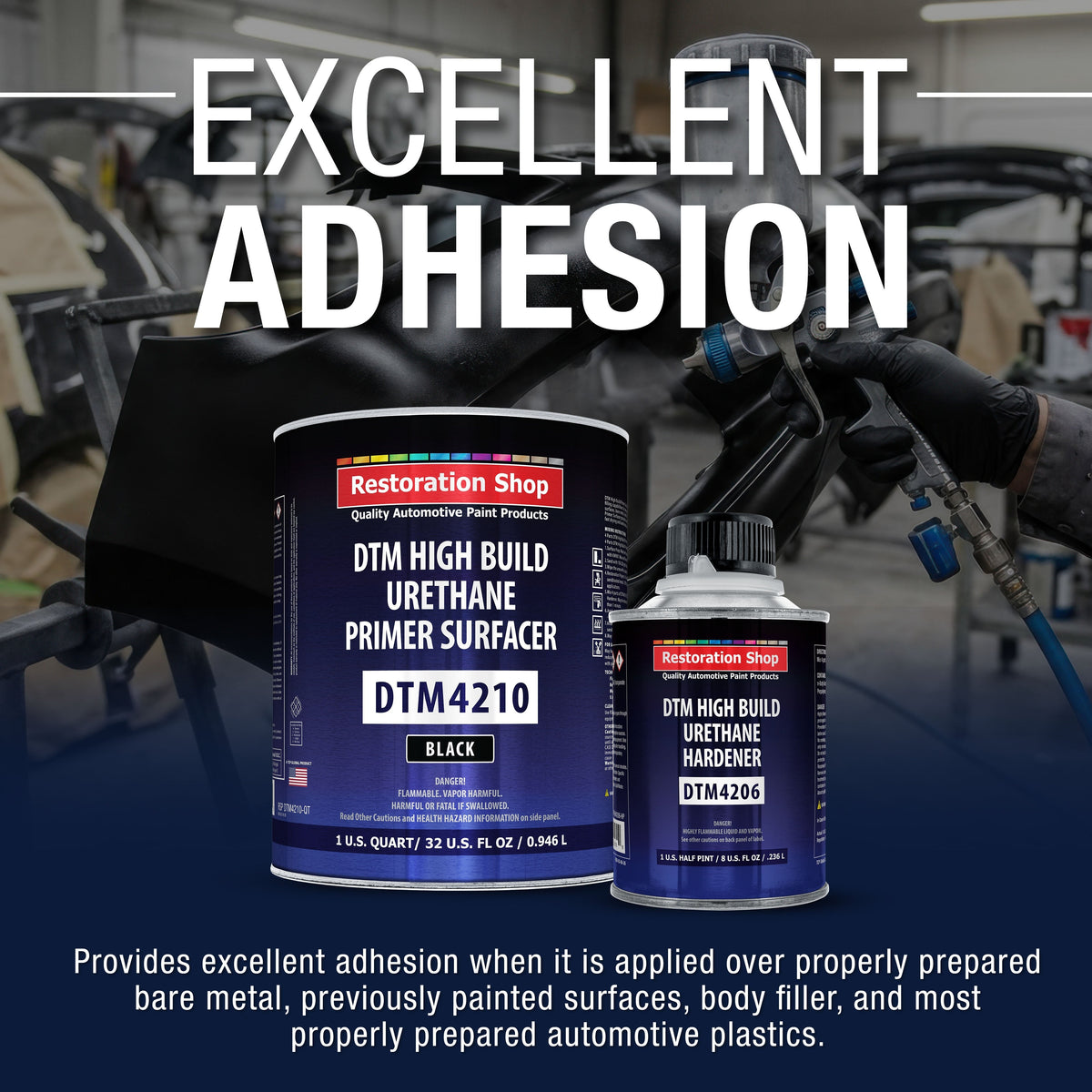1.25 Quart 2K High Build Primer Automotive Paint Kit - 1 Qt. Black Urethane Primer Surfacer, 1/2 Pint Hardener, 4:1 Mix Ratio
