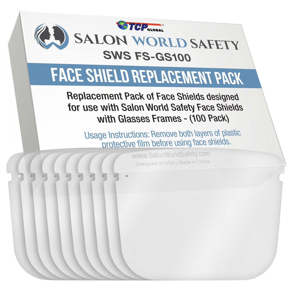 Replacement Face Shields Only (10 Packs of 10), Glasses Frames Not Included, Ultra Clear, Protect Eyes Mouth, Anti-Fog PET Plastic