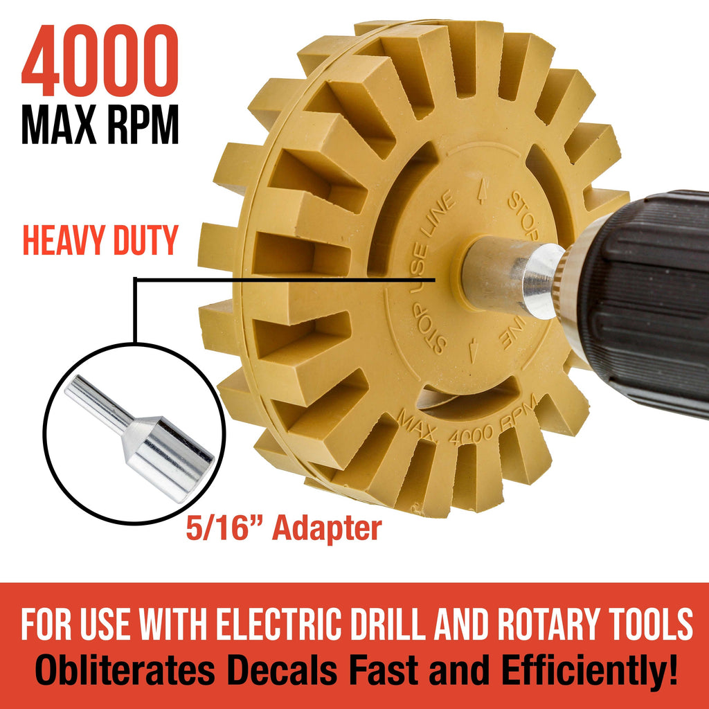 Rubber Eraser Wheel with Drill Adapter (2 Pack) - 4" Knobby Slotted Edge Pad - Decal Remover Wheel - Sticker Remover Tool - Removes Adhesives on Car