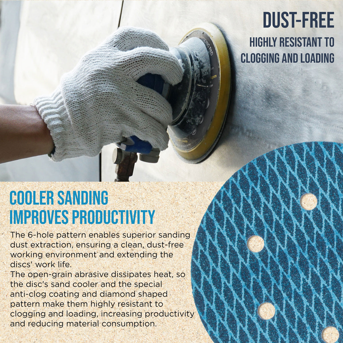 Premium 6" Rhombus Diamond Shape Blue Sanding Discs, 6-Hole, 70 Disc Variety Pack, Grits 60, 80, 120, 150, 180, 220, 320, 400 - Hook & Loop Sandpaper, Random Orbital Sanders