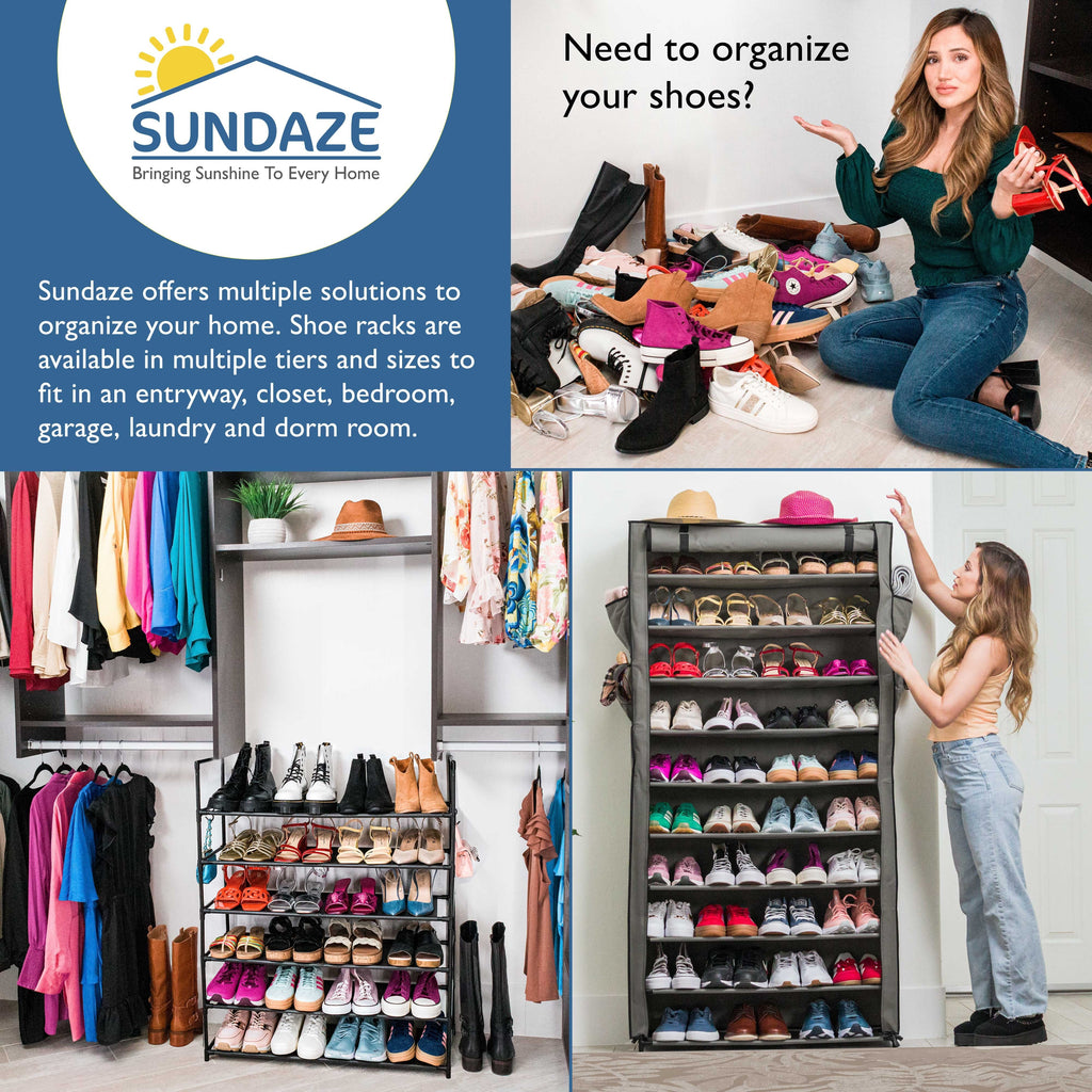 10 Tier Shoe Organizer, Sturdy Tall Shoe Rack for Closet, Entrance, Garage, Non Woven Fabric Shelf, Grey, Holds Up to 50 Pairs
