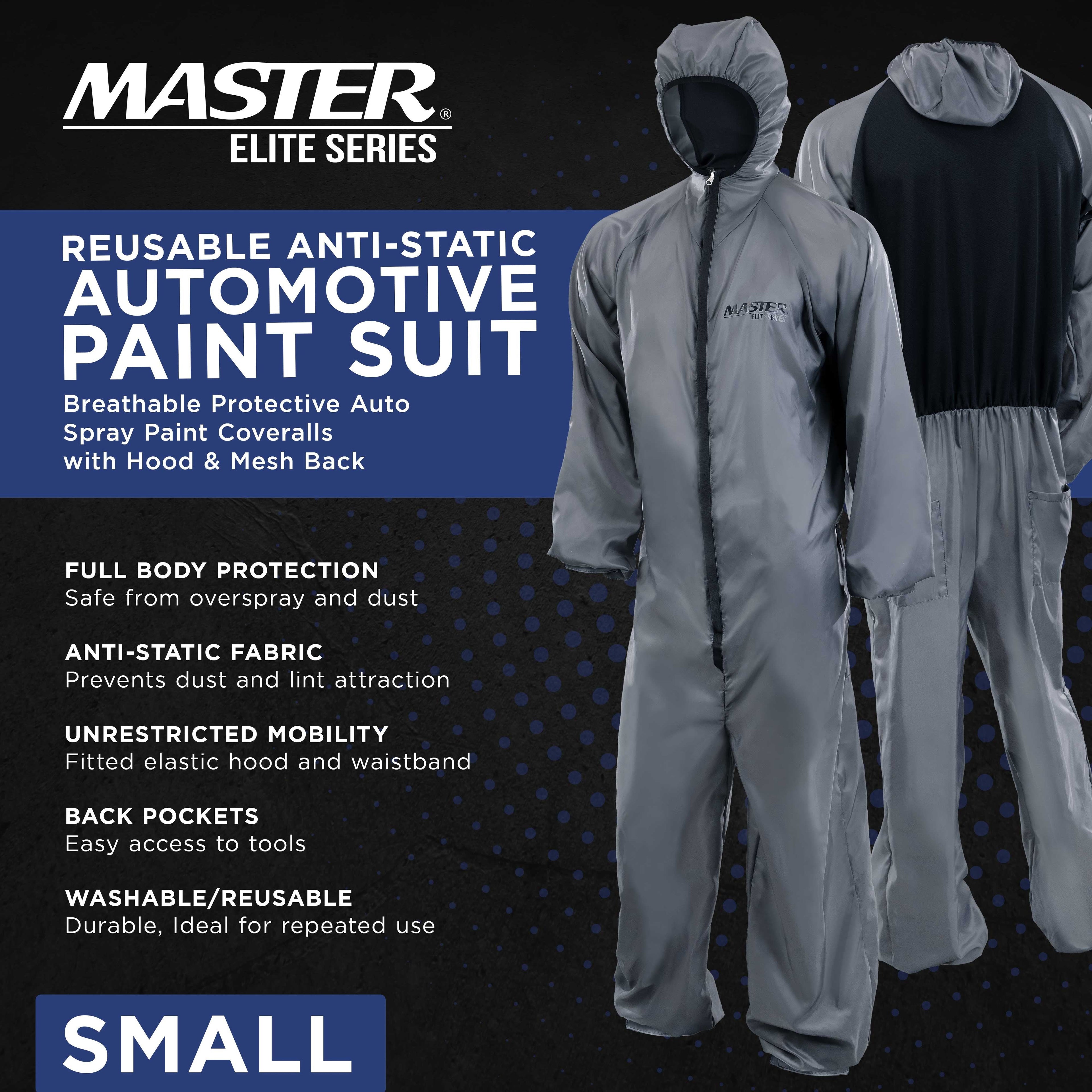 Reusable Anti-Static Automotive Paint Suit (Small) - Breathable Protective Auto Spray Paint Coveralls with Hood & Mesh Back - Polyester