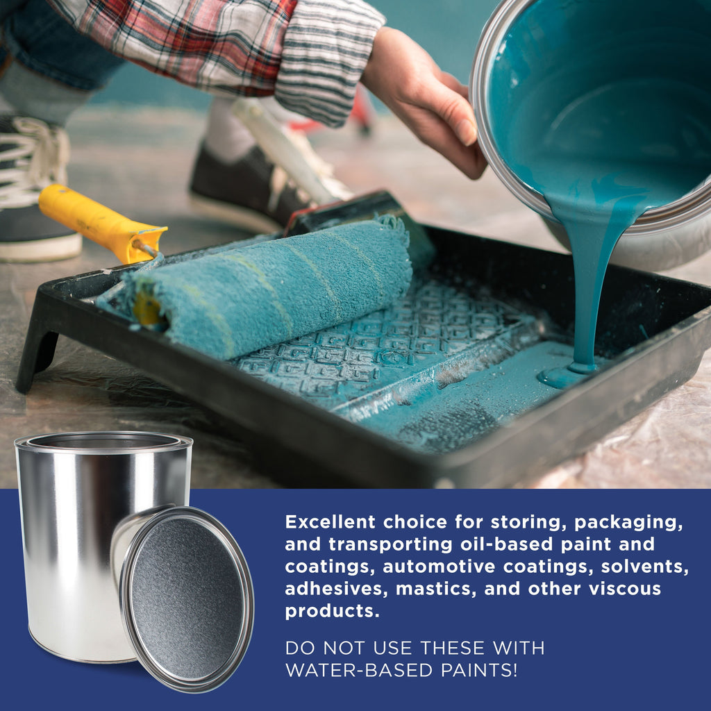 1 Gallon Unlined Empty Metal Paint Can Bucket with Lids, Pack of 4 - Triple Tight Lid Seal, 128 fl. oz. Steel Coating Storage Container Tin