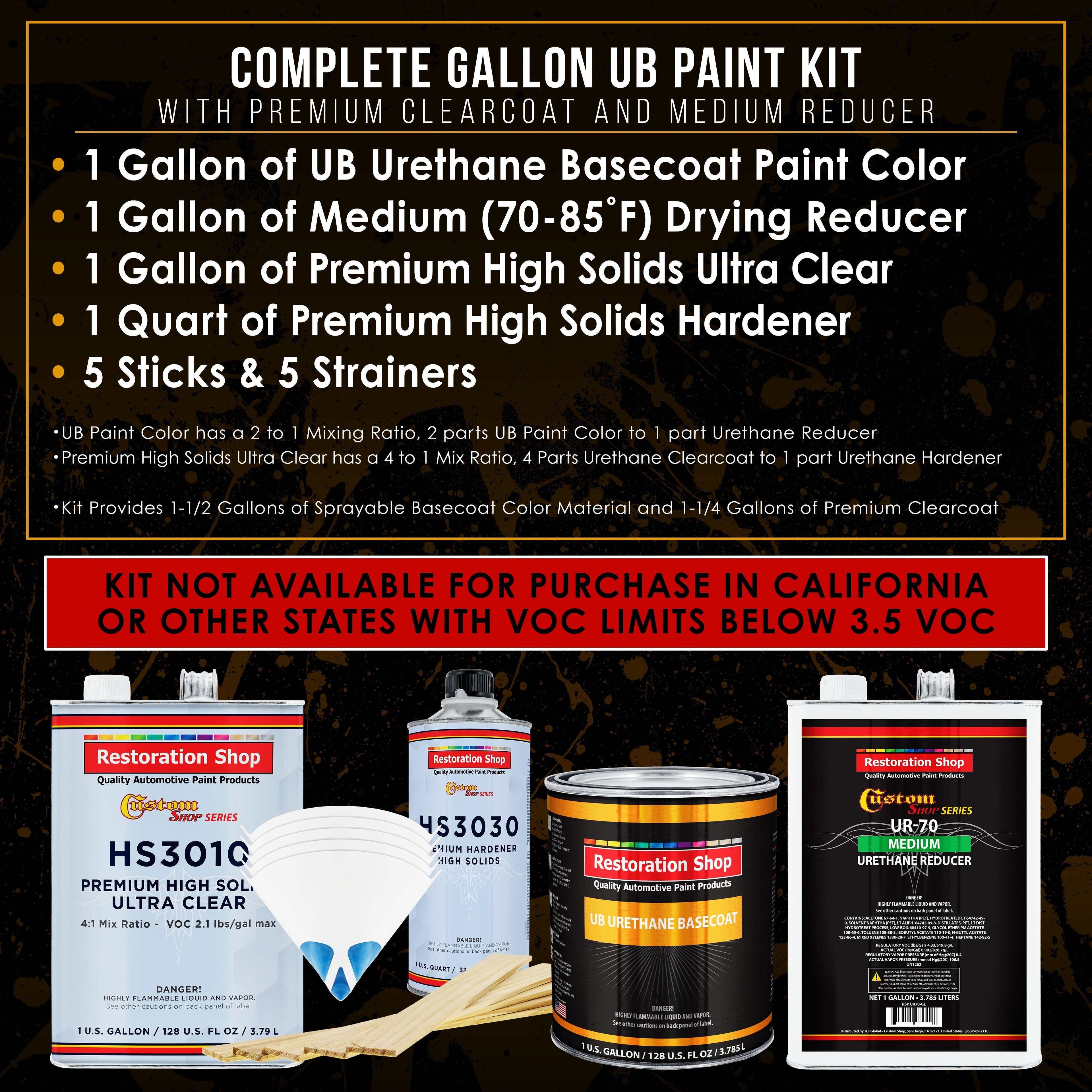 Graphite Gray Metallic - Urethane Basecoat with Premium Clearcoat Auto Paint (Complete Medium Gallon Paint Kit) Professional Gloss Automotive Coating