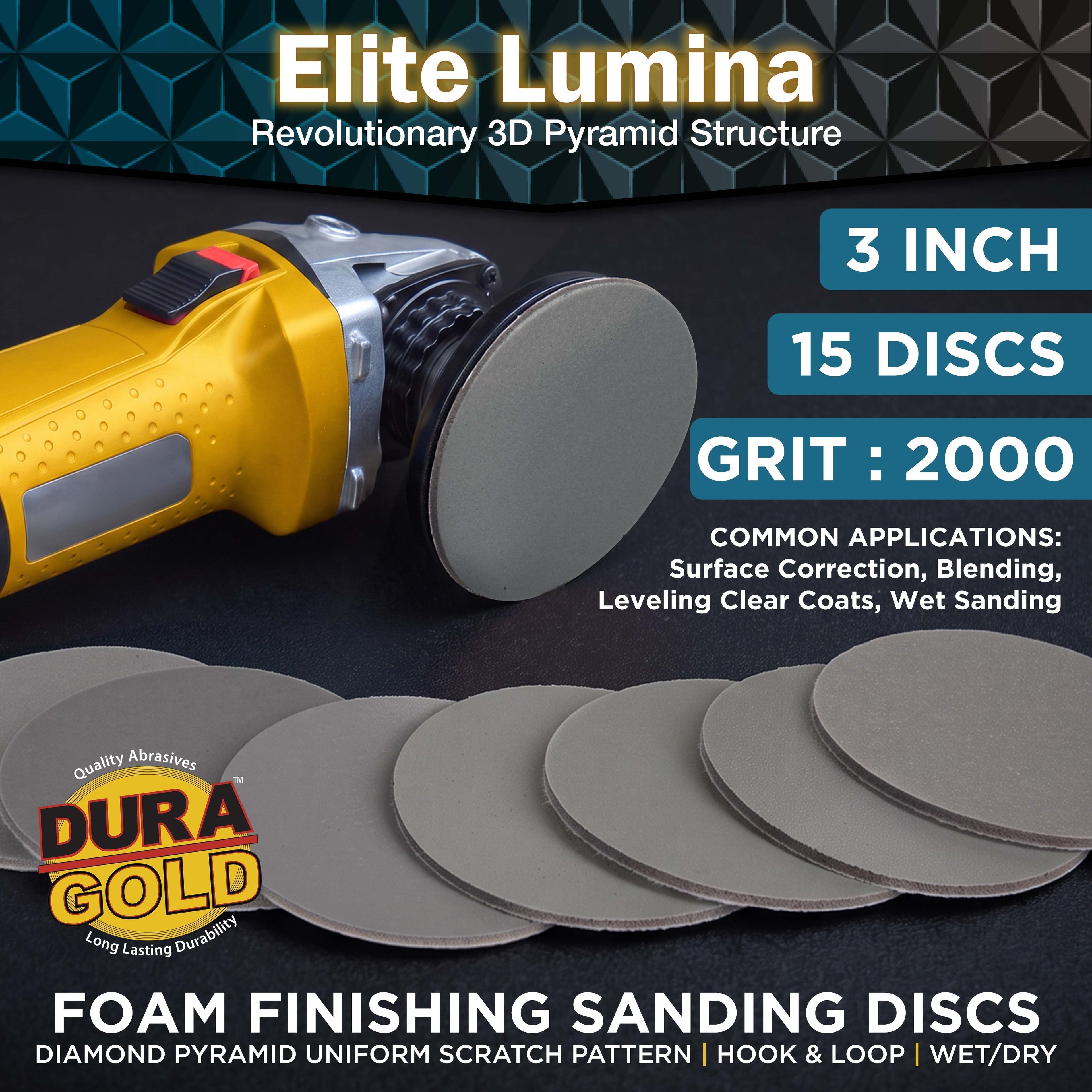 Elite Lumina 3” 2000 Grit Foam Finishing Sanding Discs, Box of 15