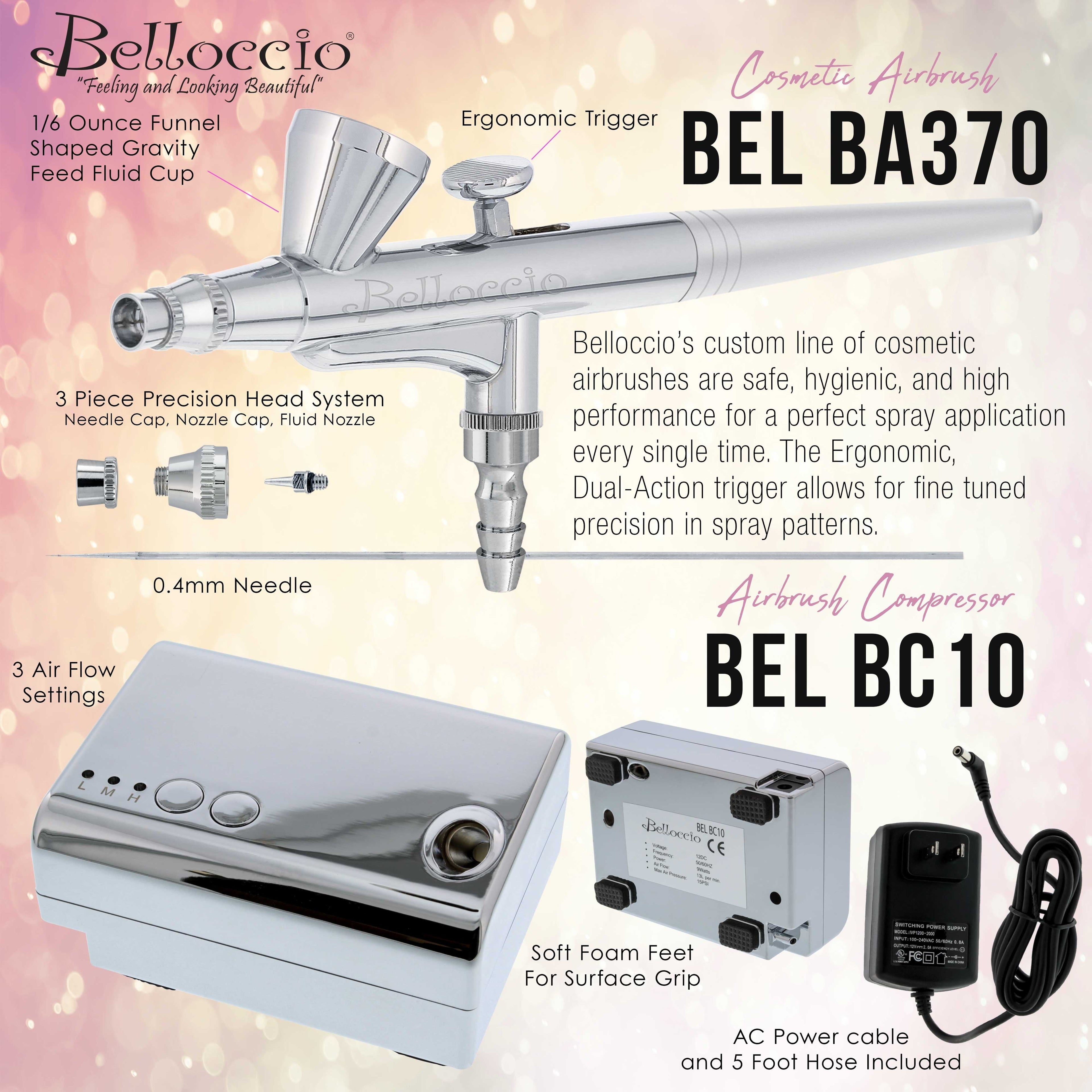 Belloccio Professional Beauty Airbrush Cosmetic Makeup System with 5 Dark Shades of Foundation in 1/4 oz Bottles