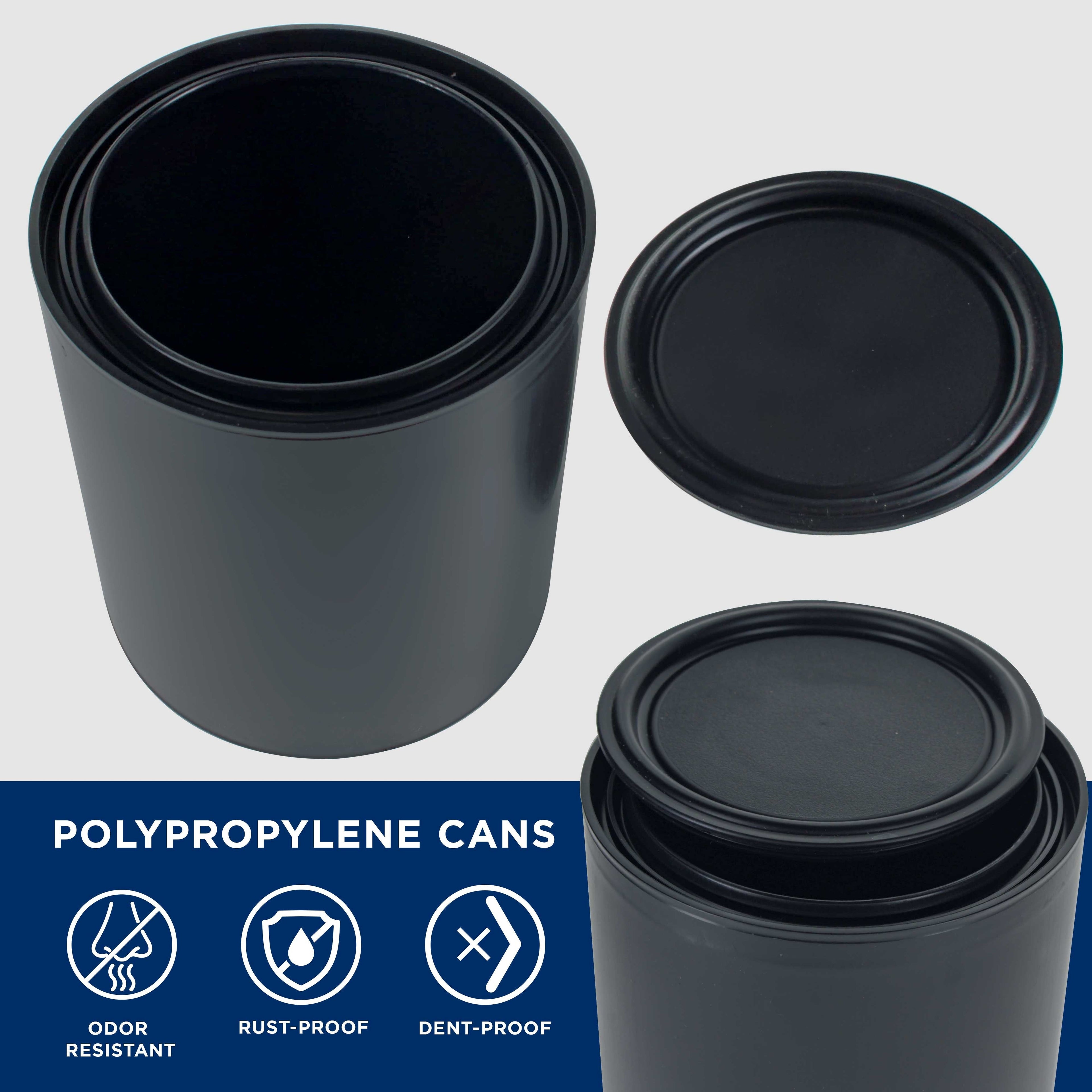 1 Quart Empty Plastic Paint Can Bucket, Pack of 6 - Triple Lock Airtight Lid Seal, 32 fl. oz. All-Plastic Coating Storage Can Pail Handle