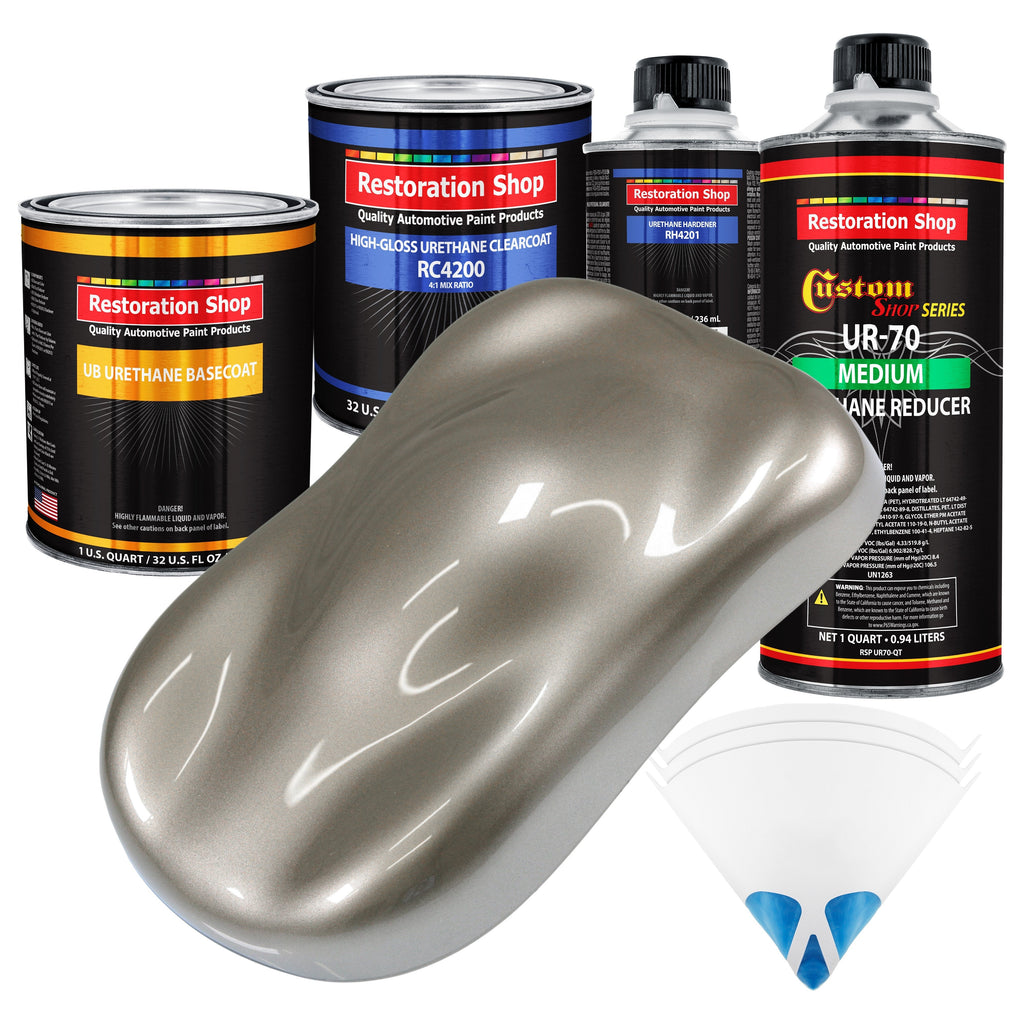Warm Gray Metallic - Urethane Basecoat with Clearcoat Auto Paint - Complete Medium Quart Paint Kit - Professional Gloss Automotive Car Truck Coating