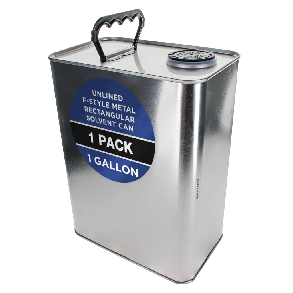 1 Gallon Empty F-Style Metal Rectangular Solvent Can with Caps - Pull-Up Spout, 128 fl. oz. Steel Paint Storage Container Tin - Unlined