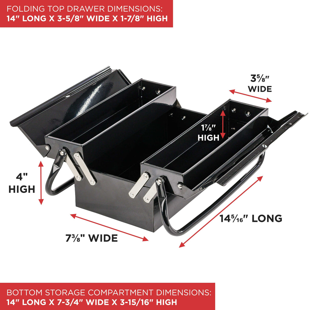 Metal Folding Storage Box - Toolbox, Storing Auto & Household Tools, Auto Body Tools, Pinstriping Supplies, Tackle, Organizer Compartments