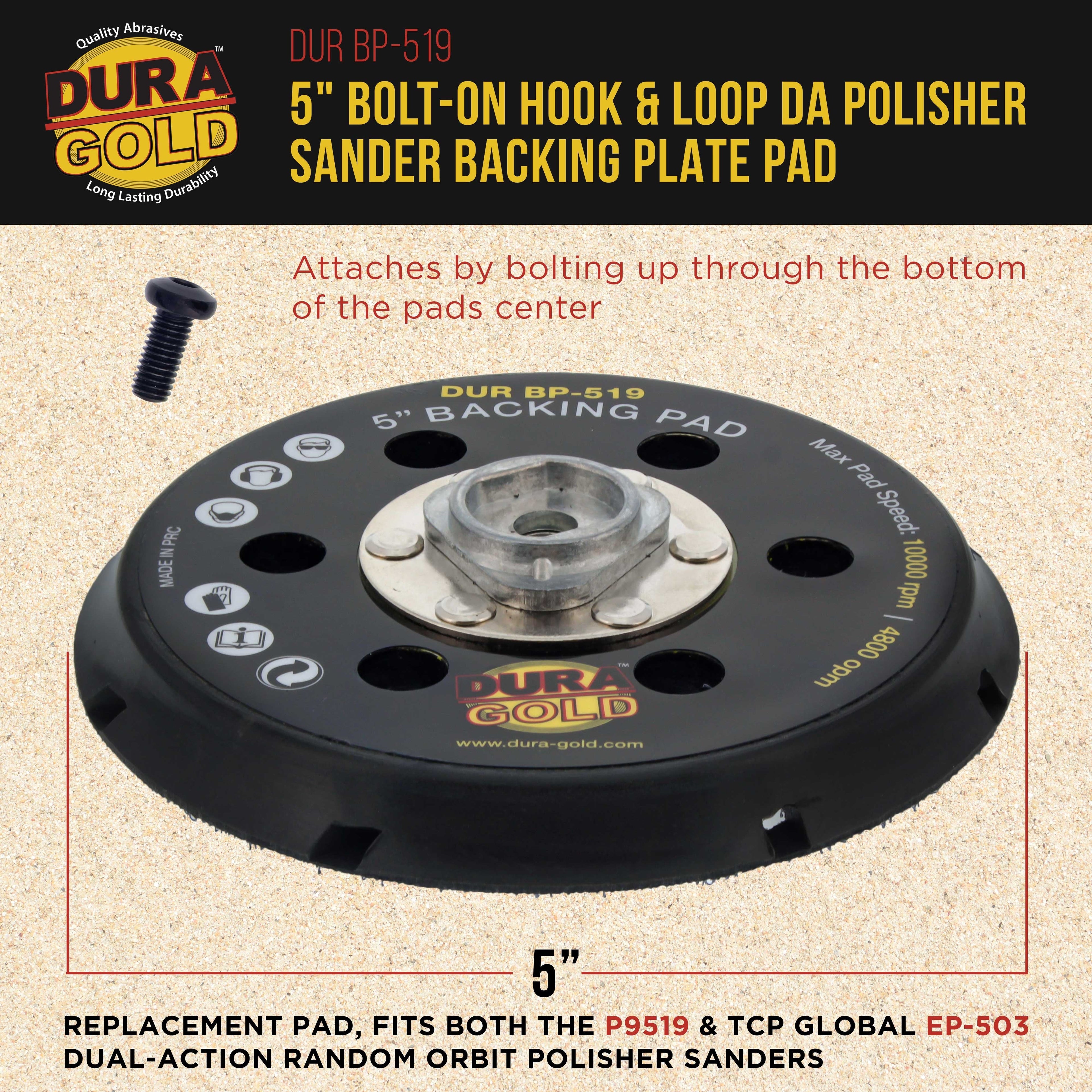 5" Bolt-On Hook & Loop DA Polisher Sander Backing Plate Pad - Replacement Pad, Fits P9519 & EP-503 Dual-Action Polisher Sanders
