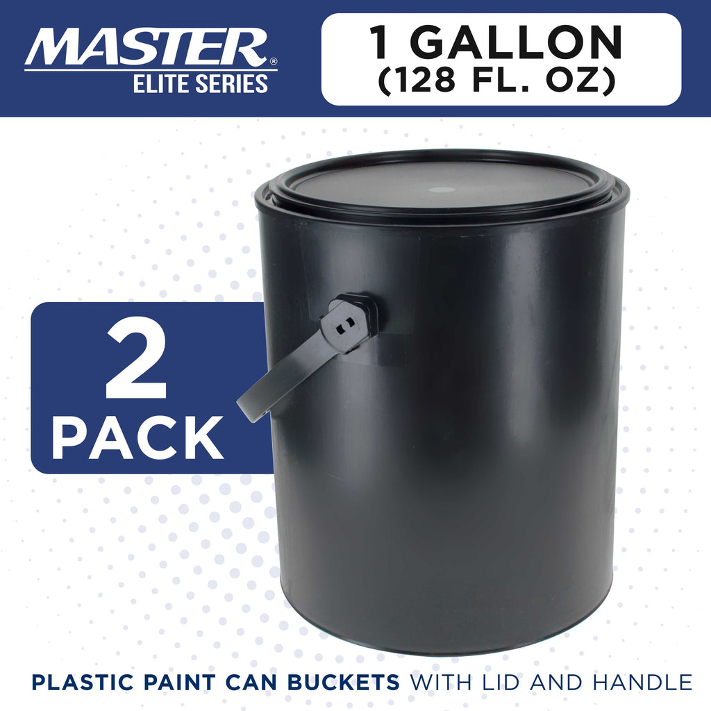 1 Gallon Empty Plastic Paint Can Bucket, Pack of 2 - Triple Lock Airtight Lid Seal, 128 fl. oz. All-Plastic Coating Storage Can, Handle