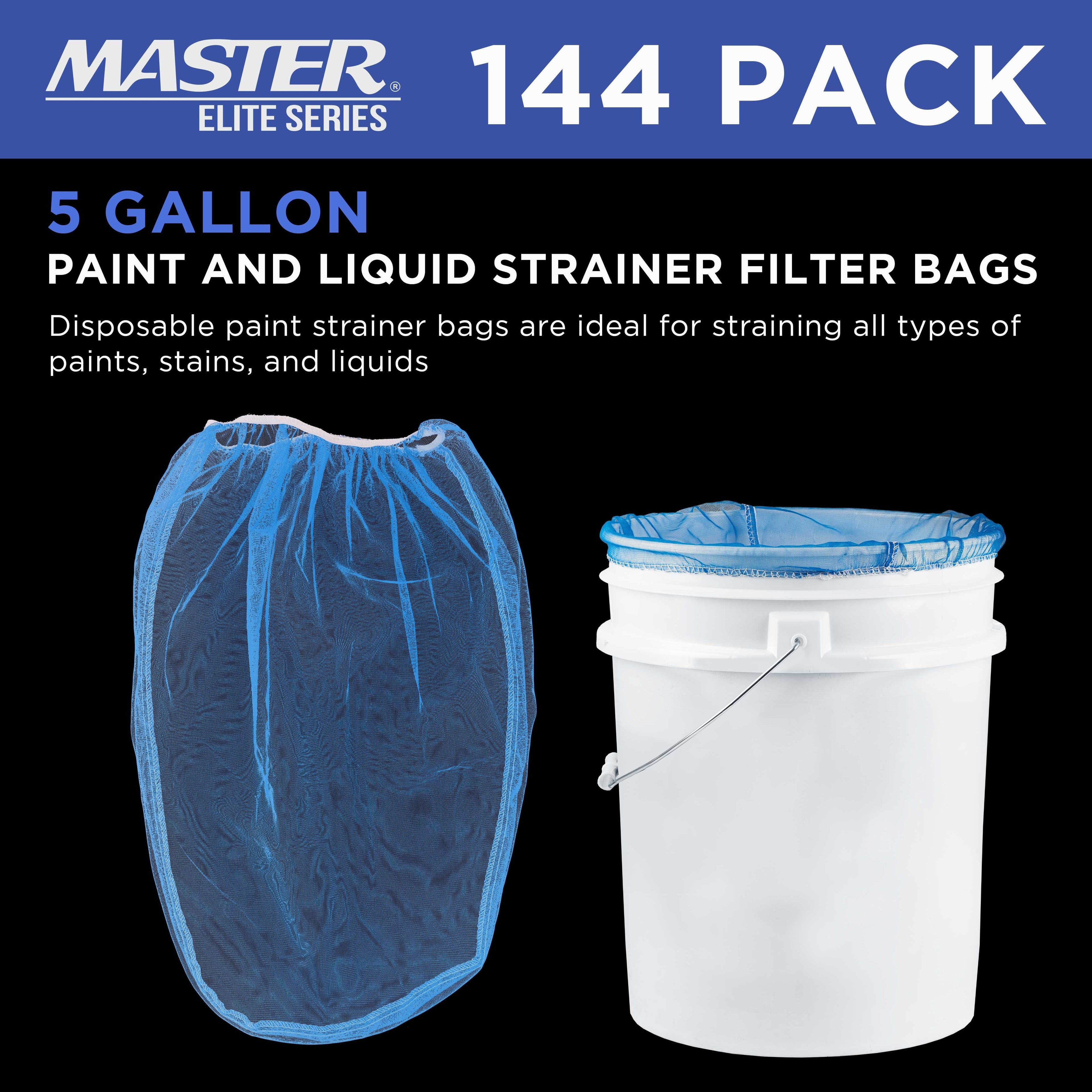 5 Gallon Paint & Liquid Strainer Filter Bag with Pure Blue Fine Nylon Mesh, Pack of 144 - Used in 5 Gallon Buckets