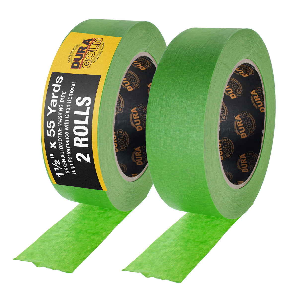 Dura-Gold Green Automotive Masking Tape 1-1/2 Inch (1.41 Inch x 55 Yards), 2 Rolls - Premium High-Performance, Heat Resistant - Auto Refinish Painting, Car Detailing, Autobody Industrial Painters Tape