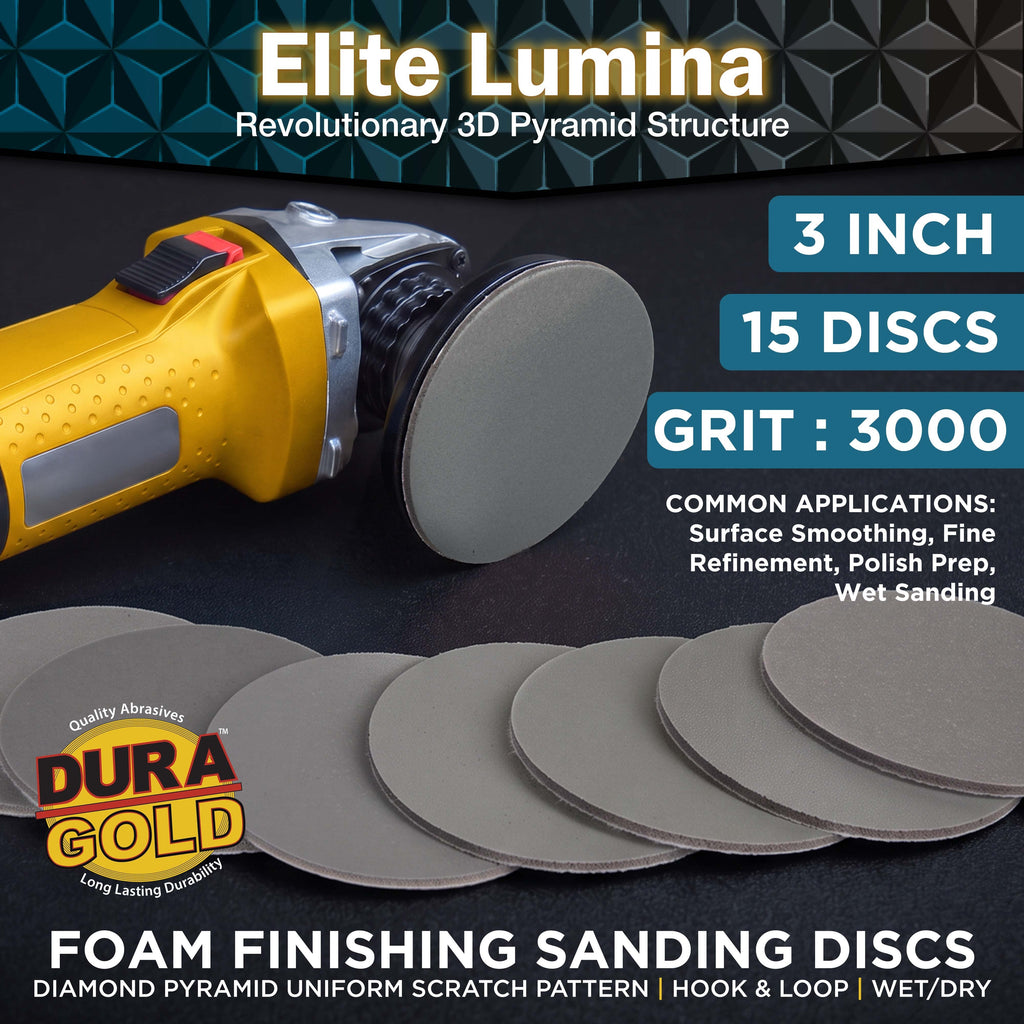 Elite Lumina 3” 3000 Grit Foam Finishing Sanding Discs, Box of 15