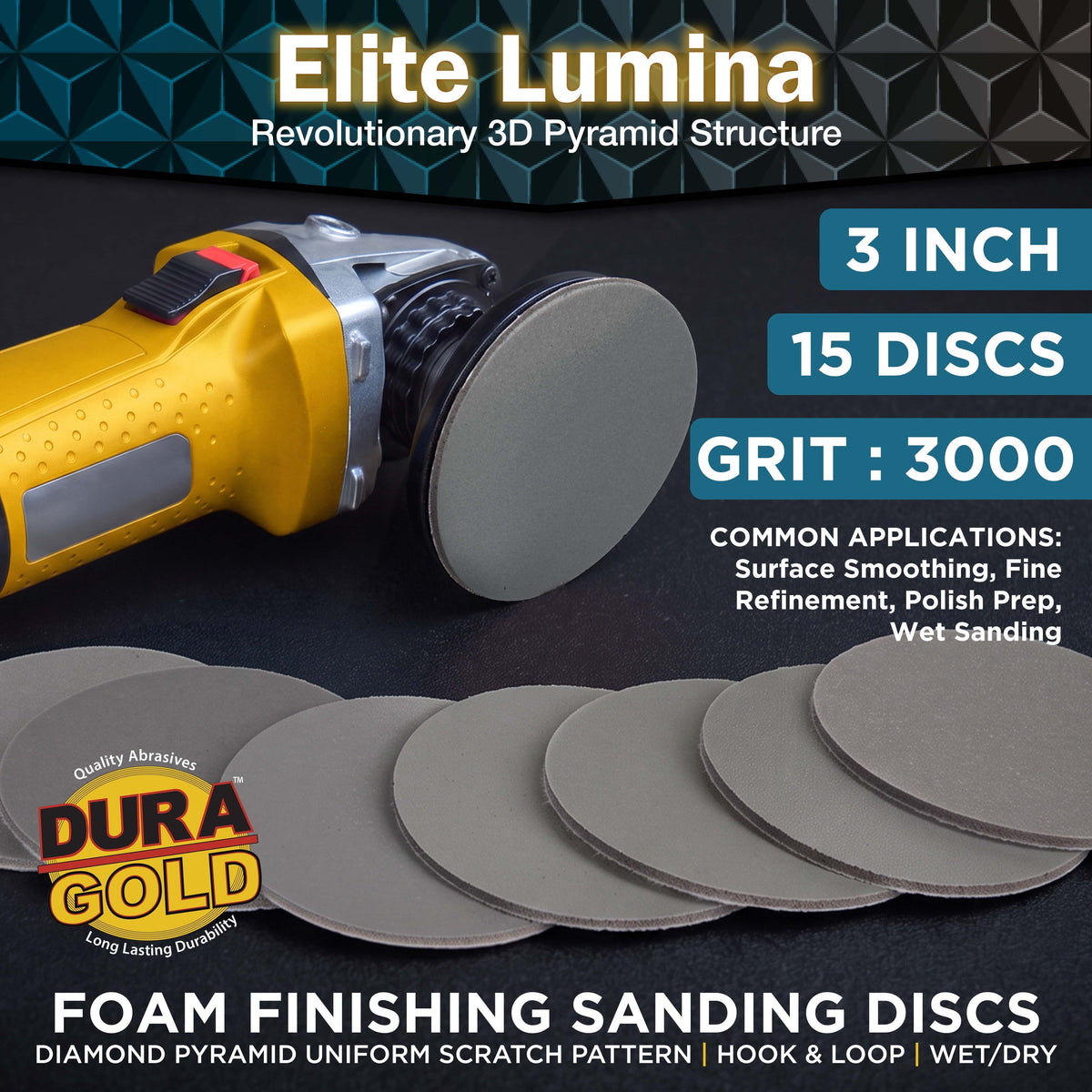 Elite Lumina 3” 3000 Grit Foam Finishing Sanding Discs, Box of 15