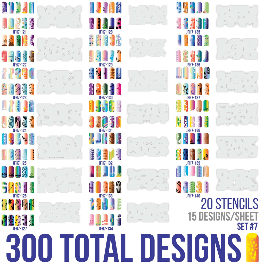 Airbrush Nail Stencils - Nail Art Stencils Set #7: 320 Unique Designs from 20 Individual Templates