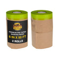 Pre-Taped Masking Paper for Painting (6" x 50', 2 Rolls) - Tape and Drape Painters Paper, Protective Covering, Overspray Barrier