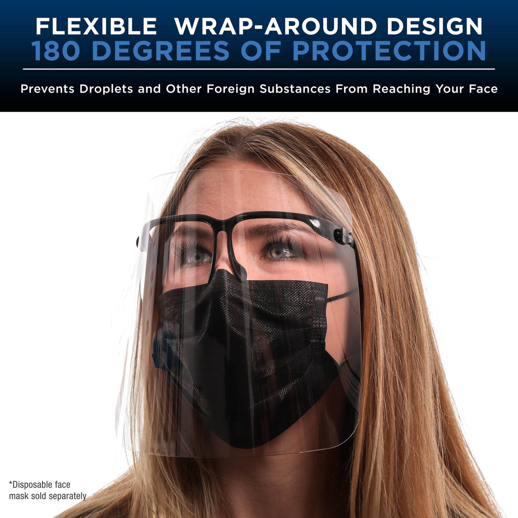 Face Shields with Black Glasses Frames (20 Packs of 10) - Ultra Clear Protective Full Face Shields to Protect Eyes Nose Mouth - Anti-Fog PET Plastic
