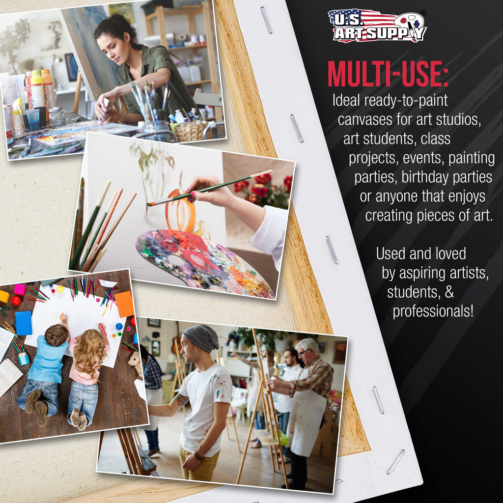 5-Pack Bulk White Stretched Canvas for Painting 4" x 12" Gallery Depth 1-1/2" Profile - Professional Artist Quality, 100% Cotton 12-Ounce Gesso Triple Primed for Acrylic Pouring, Oil