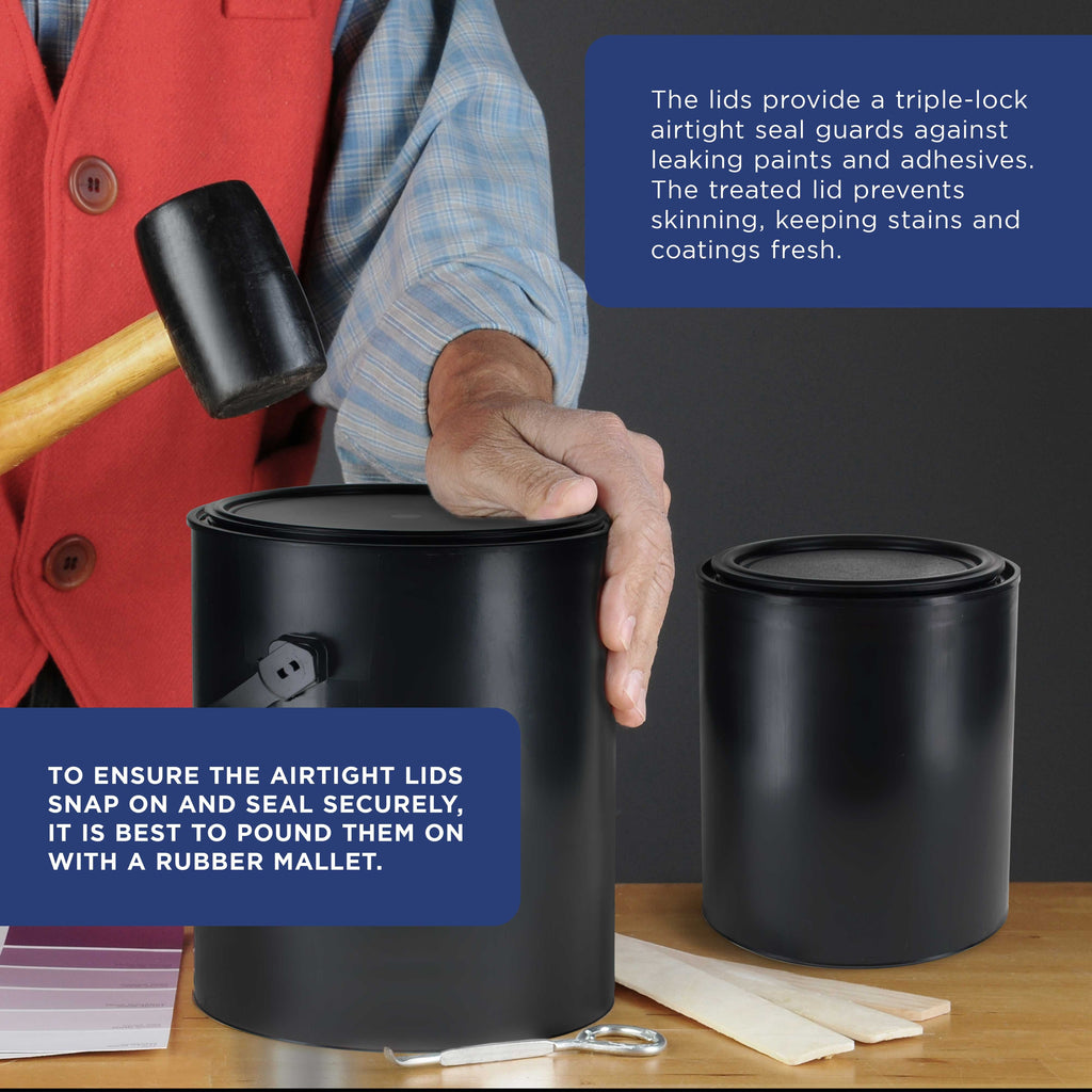 1 Quart Empty Plastic Paint Can Bucket, Pack of 2 - Triple Lock Airtight Lid Seal, 32 fl. oz. All-Plastic Coating Storage Can Pail Handle