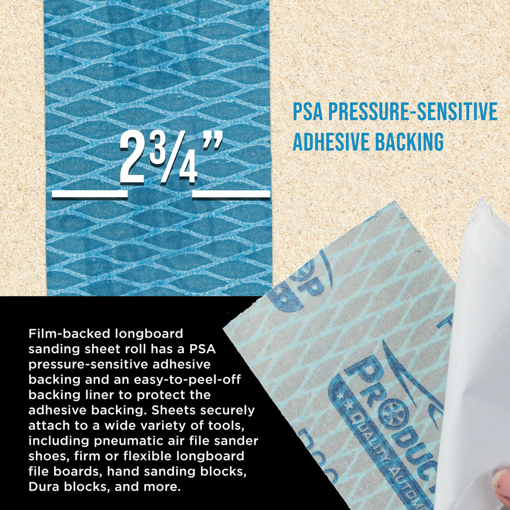 320 Grit PSA Rhombus Diamond Shape Blue Longboard Sandpaper, 2-3/4" Wide Continuous 12 Yard Roll - Self Adhesive Stickyback