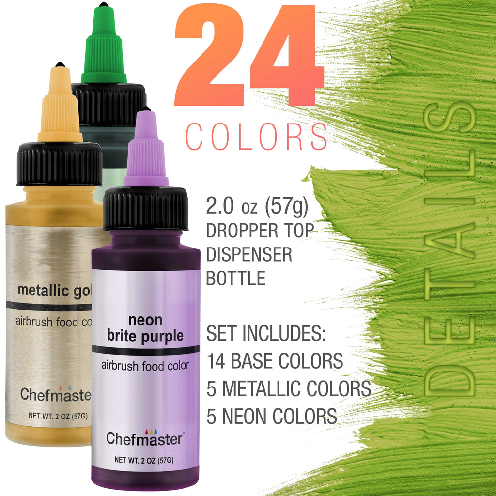 24 Color Deluxe Airbrush Cake Color Kit, 2 oz. Bottles
