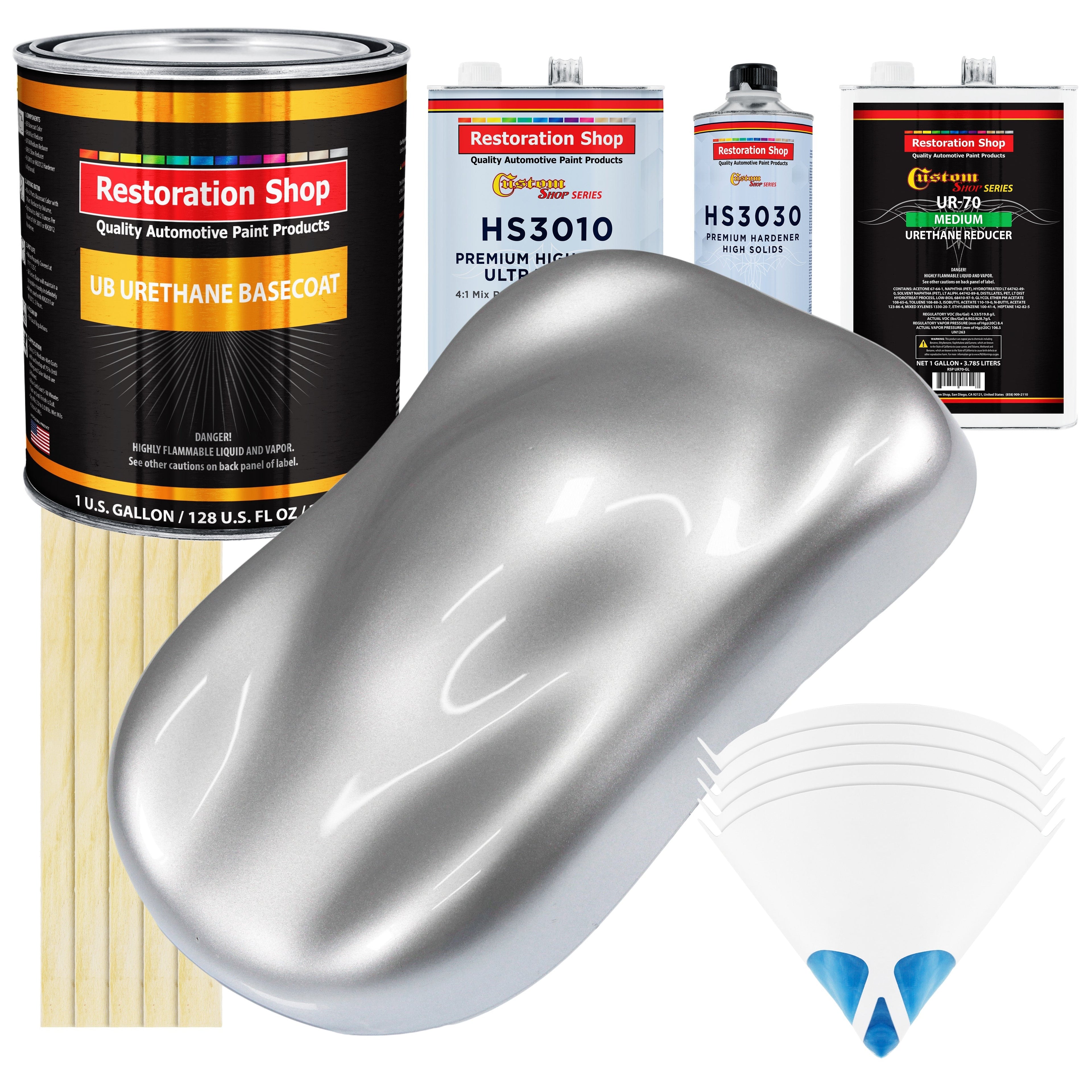 Iridium Silver Metallic - Urethane Basecoat with Premium Clearcoat Auto Paint (Complete Medium Gallon Paint Kit) Professional Gloss Automotive Coating