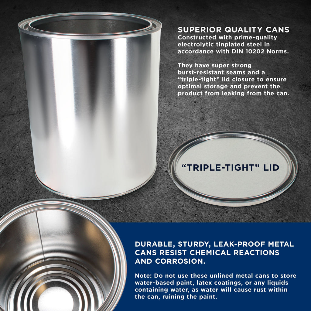 1 Gallon Unlined Empty Metal Paint Can Bucket with Lids, Pack of 2 - Triple Tight Lid Seal, 128 fl. oz. Steel Coating Storage Container Tin