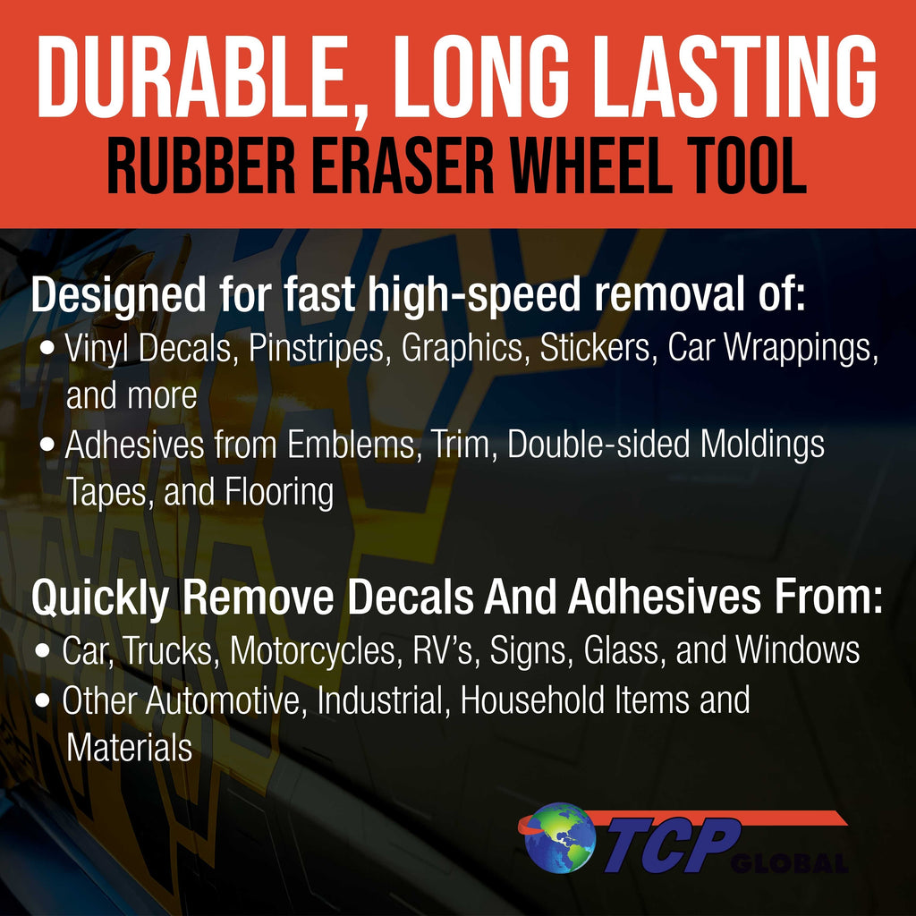 Rubber Eraser Wheel with Drill Adapter - Decal Remover Wheel - Sticker Remover Tool - Pinstripe Removal - Emblem Removal Tool - Removes Adhesives on