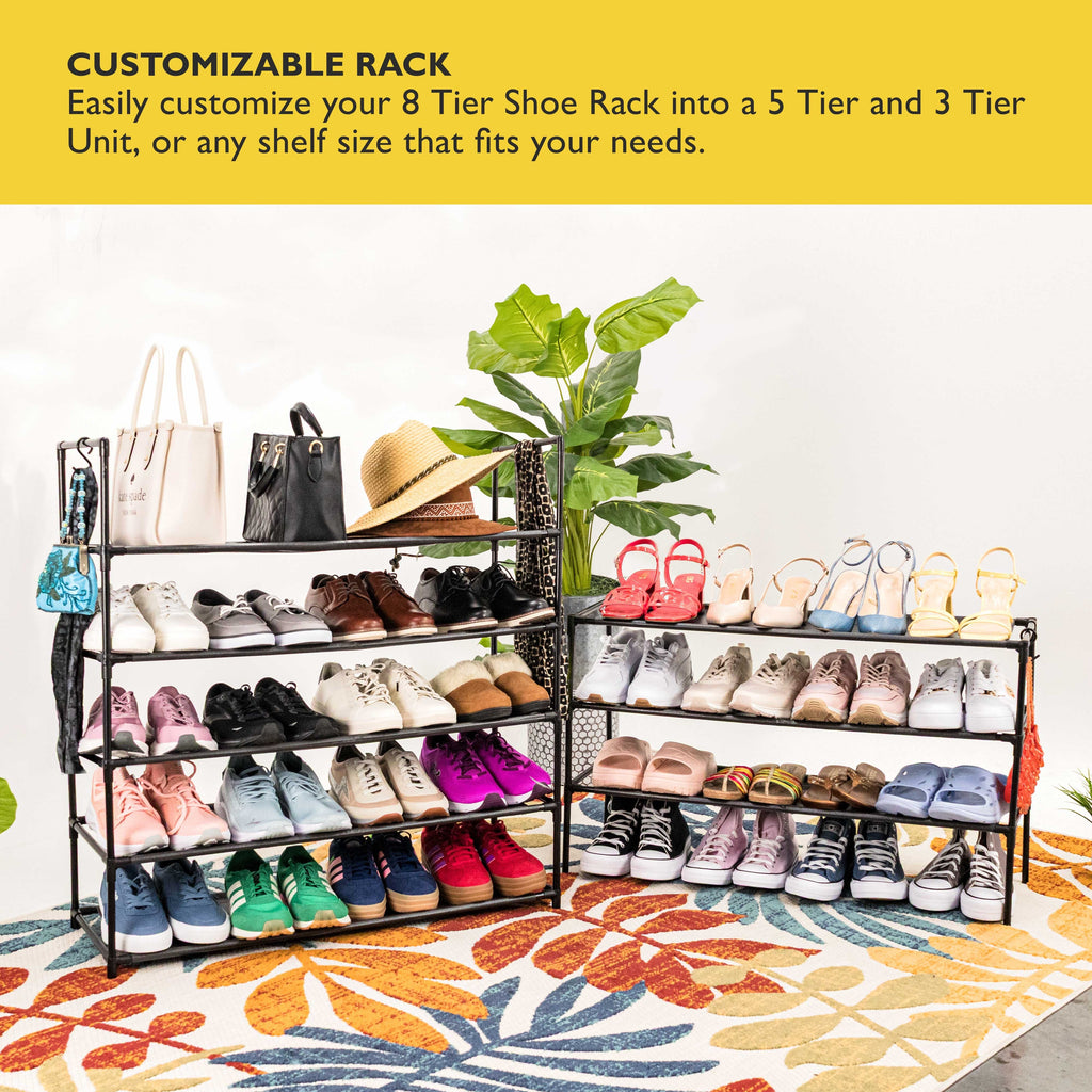 8 Tier Shoe Organizer, Sturdy Tall Shoe Rack for Closet, Bedroom, Entryway, Garage, Non Woven Fabric Shelf, Black, Holds Up to 40 Pairs