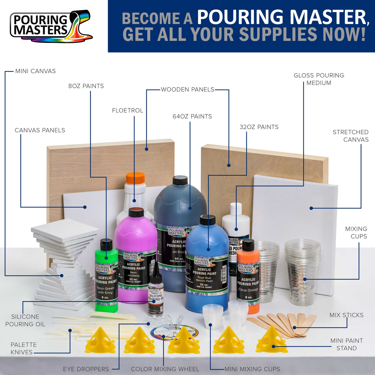 Pouring Masters Buttercream Yellow Ready to Pour Acrylic Pouring Paint - Premium 64-Ounce Pre-Mixed Fluid Acrylic Paint - Fluid Art Supplies for Canvas, Wood, Paper, Tile & Rocks