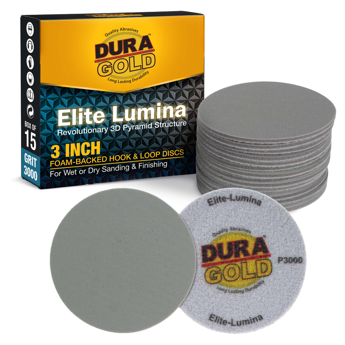 Elite Lumina 3” 3000 Grit Foam Finishing Sanding Discs, Box of 15