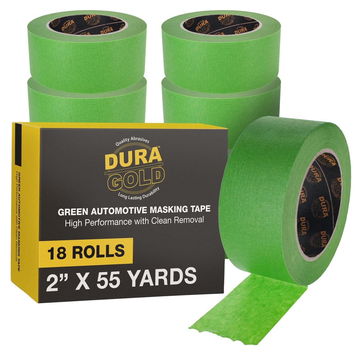 Green Automotive Masking Tape 2 Inch (1.88 Inch x 55 Yards), Case of 18 Rolls - Premium High-Performance, Heat Resistant