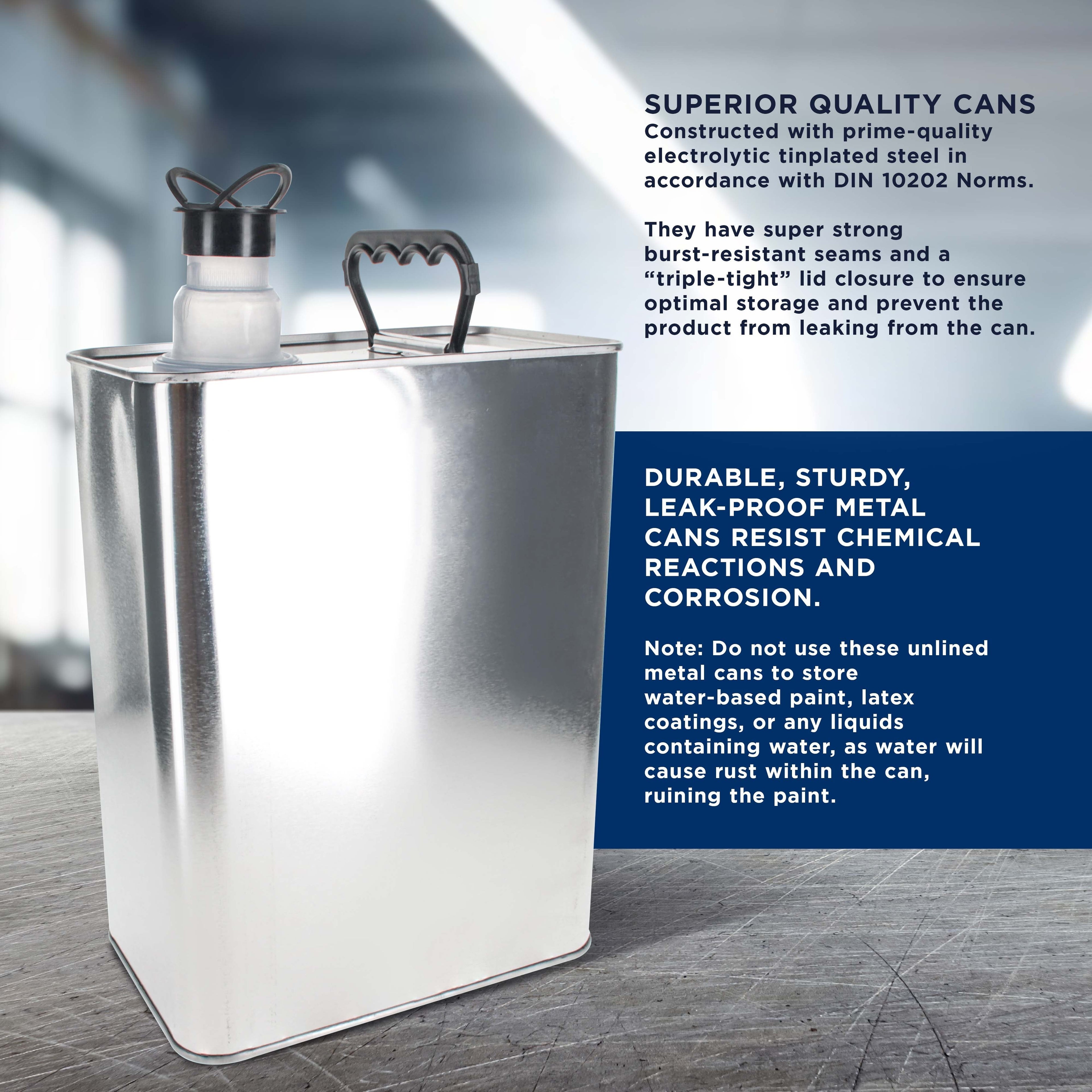 1 Gallon Empty F-Style Metal Rectangular Solvent Can with Caps - Pull-Up Spout, 128 fl. oz. Steel Paint Storage Container Tin - Unlined
