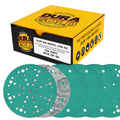100 Grit 6" Green Film Sanding Discs, 49-Hole Pattern, Box of 50 - Heavy-Duty Dustless Hook & Loop Backing Sandpaper for DA & Random Orbital Sanders, Sand Auto Paint, Wood Furniture