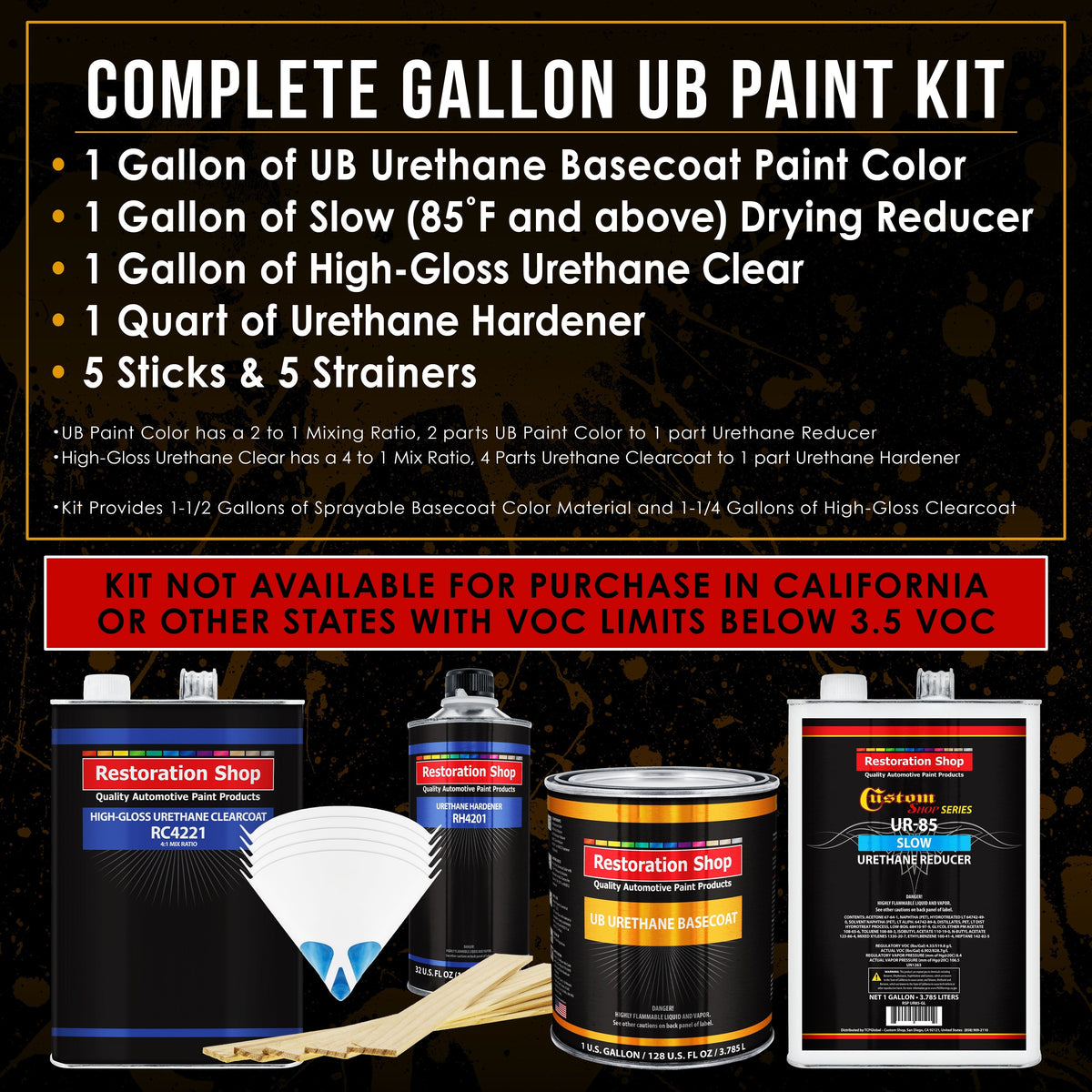 Black Sparkle Metallic - Urethane Basecoat with Clearcoat Auto Paint (Complete Slow Gallon Paint Kit) Professional Gloss Automotive Car Truck Coating